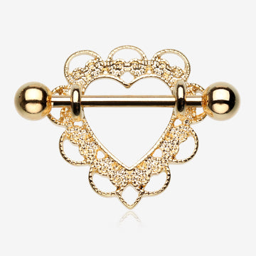 Golden Heart Filigree Nipple Shield Ring-Gold